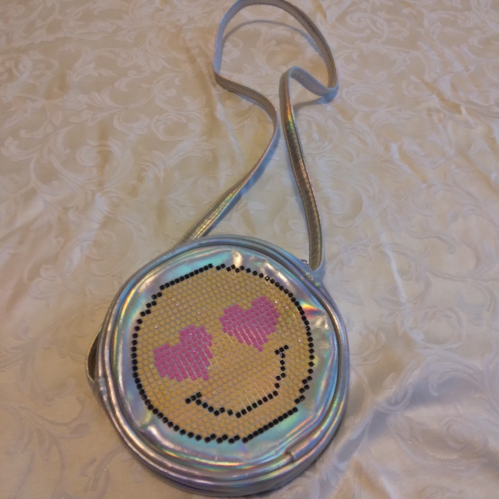 Child Silver, Pink, & Yellow Smile Emoji Purse